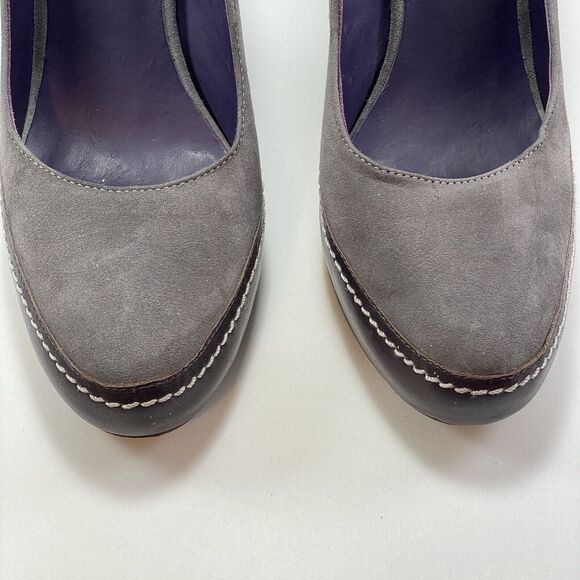 True Religion High Heel Platforms Women’s 8.5 Gray Suede Brown Leather 4.5" Heel - Picture 5 of 16